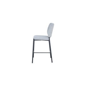 Sedia da bancone RITA – Tessuto grigio chiaro – Piedi in metallo nero – Altezza 99 cm – Stile design/industriale