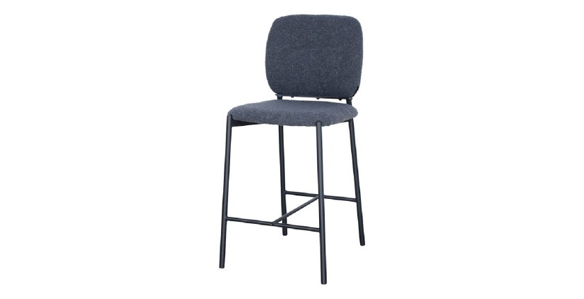 Chaise de comptoir RITA – Tissu gris foncé – Pieds en métal noir – Hauteur 99 cm – Style design/industriel