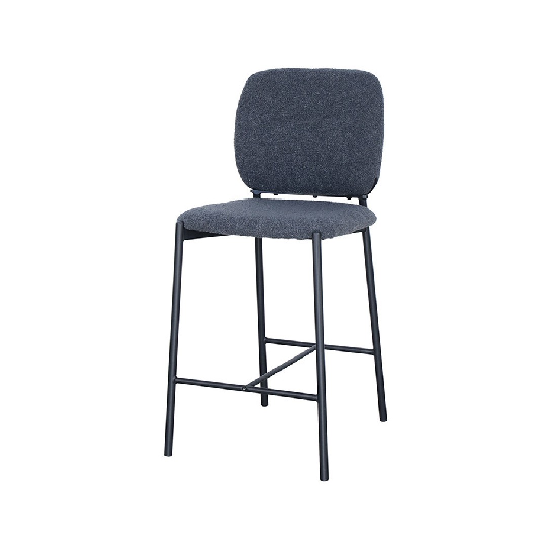 Chaise de comptoir RITA – Tissu gris foncé – Pieds en métal noir – Hauteur 99 cm – Style design/industriel