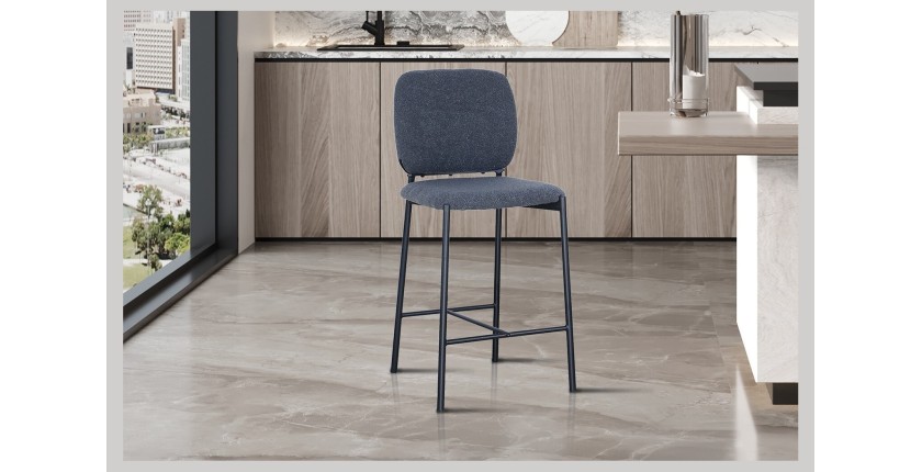Chaise de comptoir RITA – Tissu gris foncé – Pieds en métal noir – Hauteur 99 cm – Style design/industriel