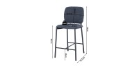 Chaise de comptoir RITA – Tissu gris foncé – Pieds en métal noir – Hauteur 99 cm – Style design/industriel