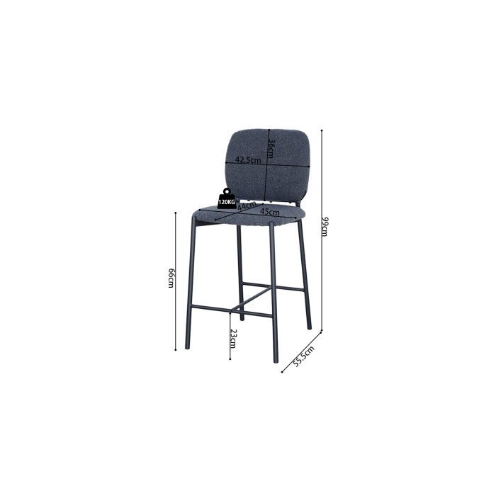 Sedia da banco RITA - Tessuto grigio scuro - Gambe in metallo nero - Altezza 99 cm - Stile design/industriale