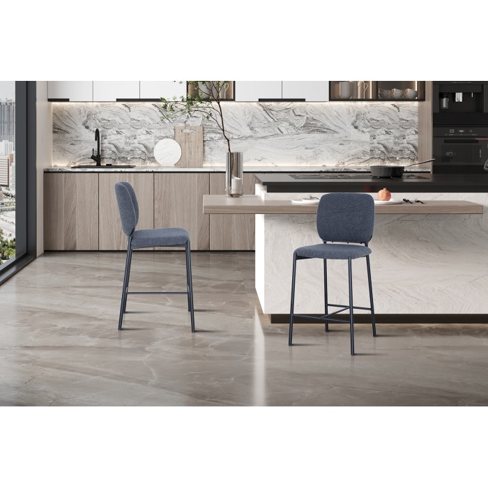 Sedia da banco RITA - Tessuto grigio scuro - Gambe in metallo nero - Altezza 99 cm - Stile design/industriale