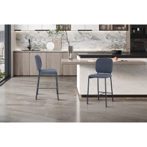 Silla de mostrador RITA – Tela gris oscuro – Patas de metal negro – Altura 99 cm – Estilo diseño/industrial