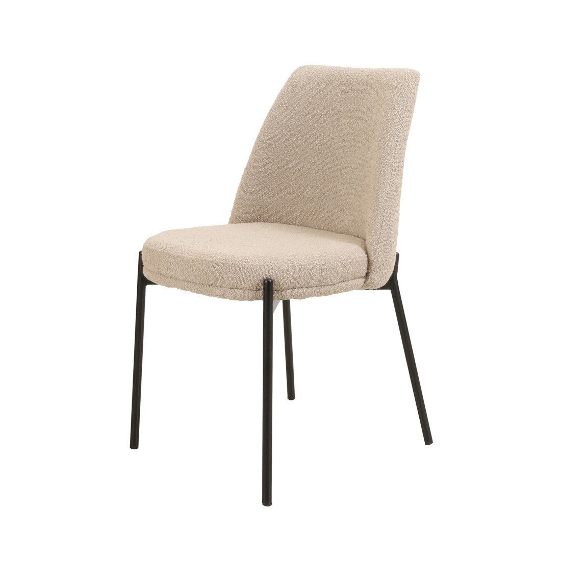 Chaise de salle à manger ELISA – Tissu Stof sable – Pieds en métal noir – Hauteur 83 cm – Style design/industriel