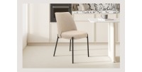 Chaise de salle à manger ELISA – Tissu Stof sable – Pieds en métal noir – Hauteur 83 cm – Style design/industriel