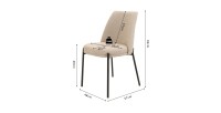Chaise de salle à manger ELISA – Tissu Stof sable – Pieds en métal noir – Hauteur 83 cm – Style design/industriel