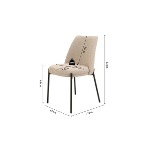 Chaise de salle à manger ELISA – Tissu Stof sable – Pieds en métal noir – Hauteur 83 cm – Style design/industriel