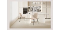 Sedia da pranzo ELISA - Tessuto Stof sabbia - Piedi in metallo nero - Altezza 83 cm - Stile design/industriale