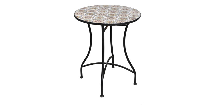 Table de jardin ronde bistrot collection PORTO – Mosaïque décorative – Métal noir – Ø60xH71 cm