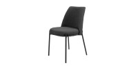 Chaise de salle à manger ELISA – Tissu Stof gris – Pieds en métal noir – Hauteur 83 cm – Style design/industriel