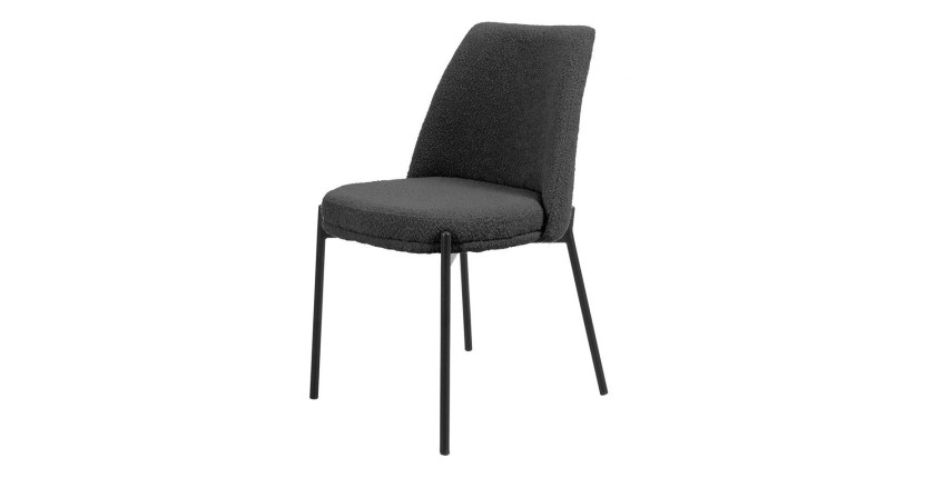 Chaise de salle à manger ELISA – Tissu Stof gris – Pieds en métal noir – Hauteur 83 cm – Style design/industriel