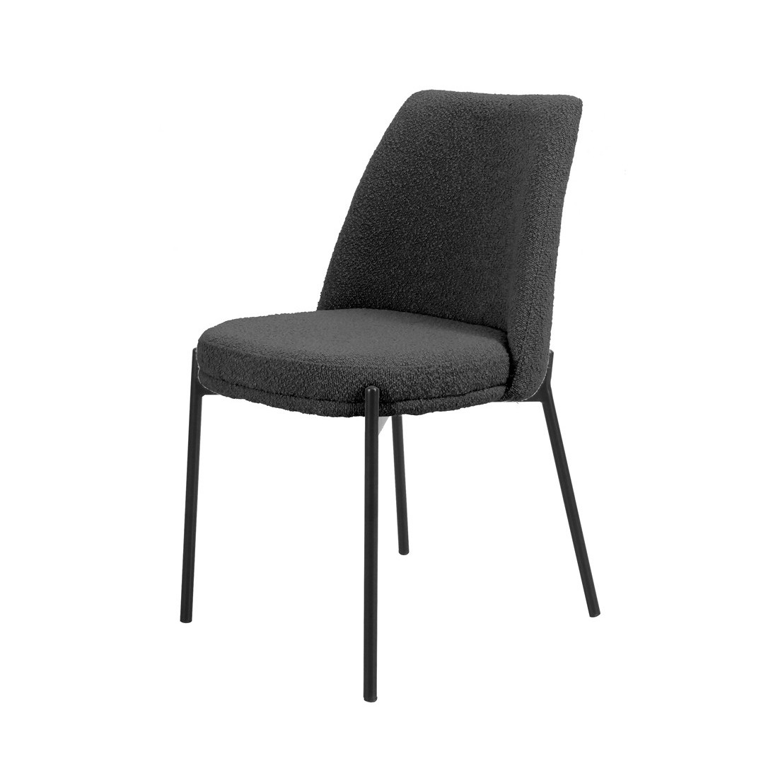 Chaise de salle à manger ELISA – Tissu Stof gris – Pieds en métal noir – Hauteur 83 cm – Style design/industriel