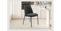 Chaise de salle à manger ELISA – Tissu Stof gris – Pieds en métal noir – Hauteur 83 cm – Style design/industriel