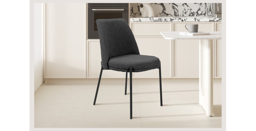 Chaise de salle à manger ELISA – Tissu Stof gris – Pieds en métal noir – Hauteur 83 cm – Style design/industriel