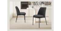 Chaise de salle à manger ELISA – Tissu Stof gris – Pieds en métal noir – Hauteur 83 cm – Style design/industriel
