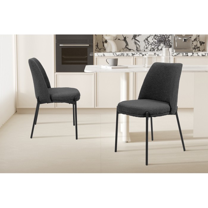 Silla de comedor ELISA – Tela Stof gris – Patas de metal negro – Altura 83 cm – Estilo diseño/industrial