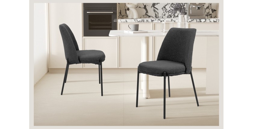 Chaise de salle à manger ELISA – Tissu Stof gris – Pieds en métal noir – Hauteur 83 cm – Style design/industriel