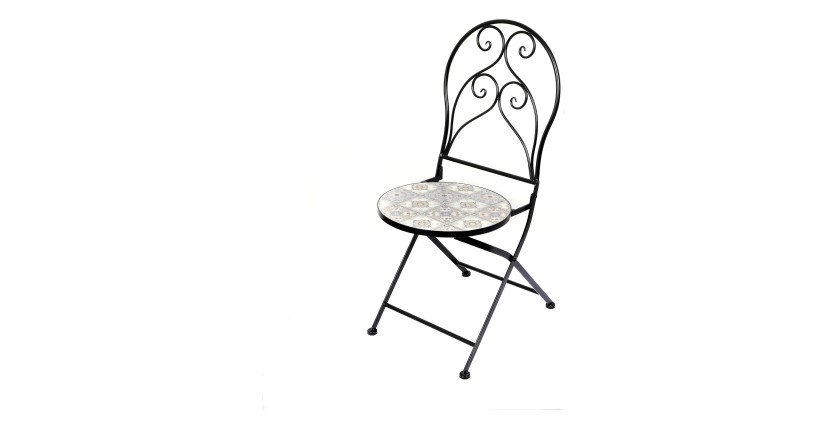 Lot de 2 chaises de jardin bistrot pliables – Mosaïque décorative – Métal noir – 30x50x93 cm