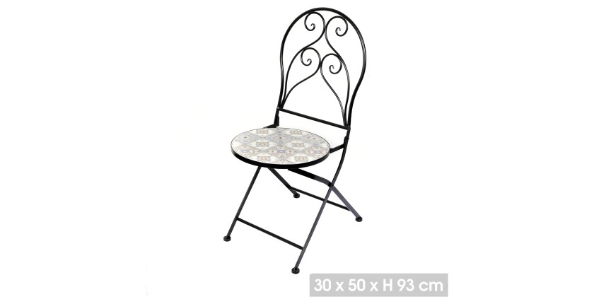 Lot de 2 chaises de jardin bistrot pliables – Mosaïque décorative – Métal noir – 30x50x93 cm