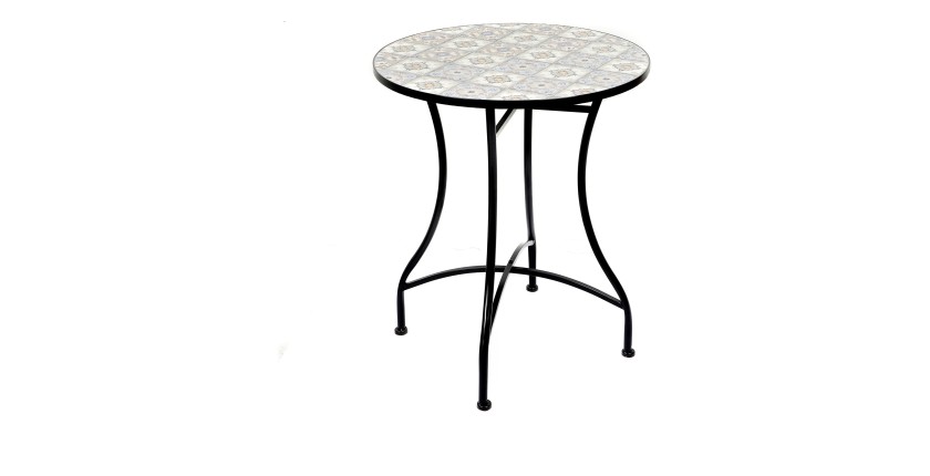 Table de jardin ronde bistrot – Mosaïque décorative – Métal noir – Ø60xH71 cm