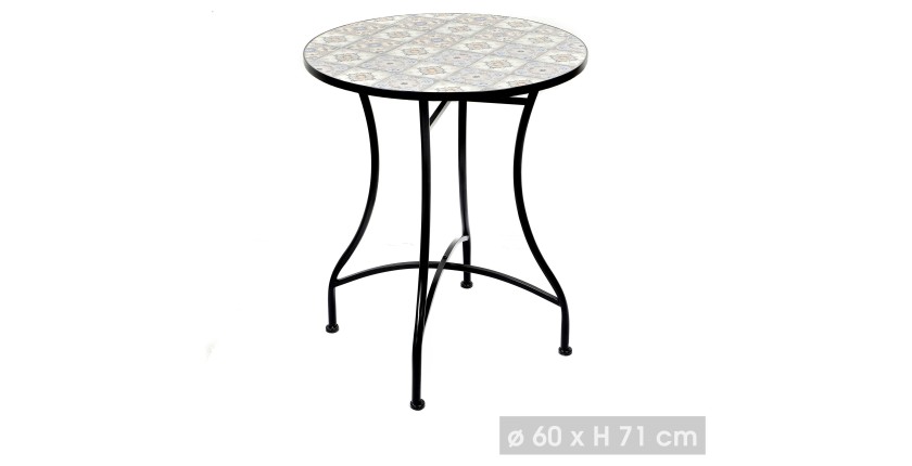 Table de jardin ronde bistrot – Mosaïque décorative – Métal noir – Ø60xH71 cm