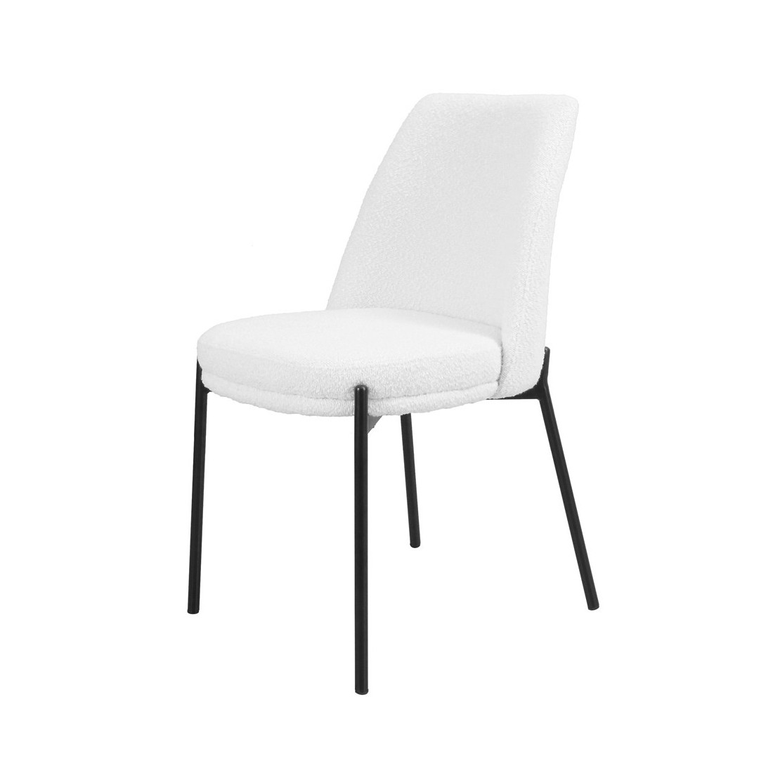 Chaise de salle à manger ELISA – Tissu Stof blanc – Pieds en métal noir – Hauteur 83 cm – Style design/industriel