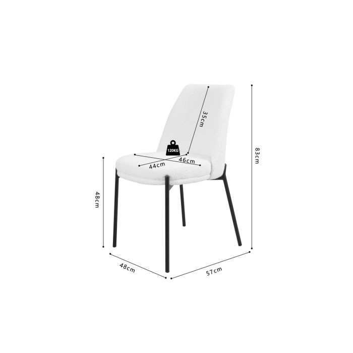 Chaise de salle à manger ELISA – Tissu Stof blanc – Pieds en métal noir – Hauteur 83 cm – Style design/industriel
