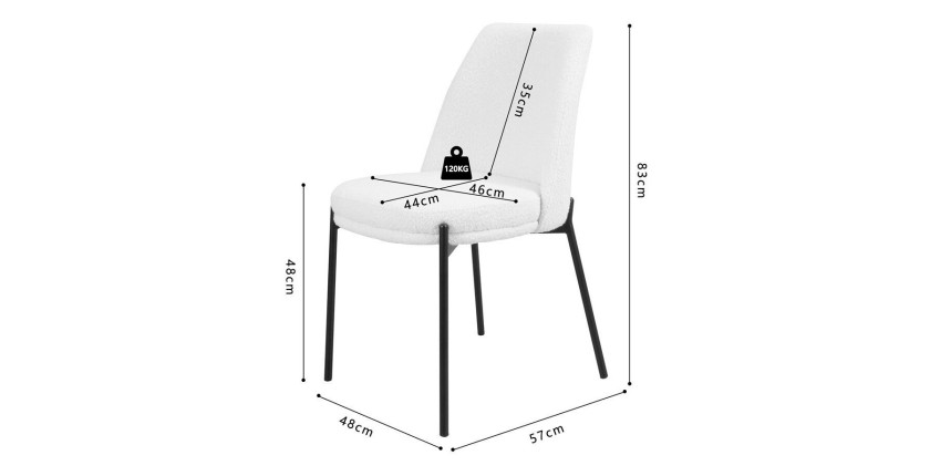 Chaise de salle à manger ELISA – Tissu Stof blanc – Pieds en métal noir – Hauteur 83 cm – Style design/industriel