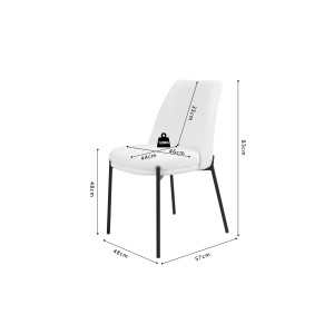 Chaise de salle à manger ELISA – Tissu Stof blanc – Pieds en métal noir – Hauteur 83 cm – Style design/industriel