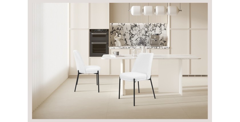 Silla de comedor ELISA – Tela Stof blanca – Patas de metal negro – Altura 83 cm – Estilo diseño/industrial