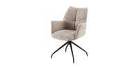 Chaise de salle à manger pivotante TRINITY – Tissu sable – Avec accoudoirs – Pieds métal noir – Style design/industriel
