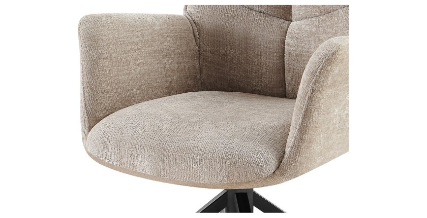 Chaise de salle à manger pivotante TRINITY – Tissu sable – Avec accoudoirs – Pieds métal noir – Style design/industriel