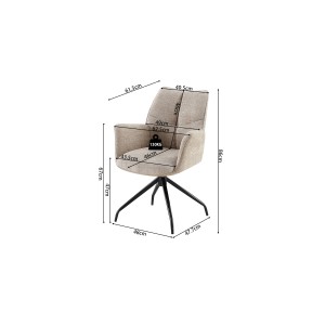 Silla giratoria para comedor TRINITY – Tela color arena – Con brazos – Patas de metal negro – Estilo diseño/industrial