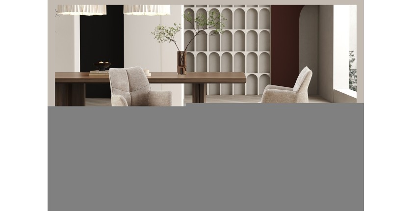 Silla giratoria para comedor TRINITY – Tela color arena – Con brazos – Patas de metal negro – Estilo diseño/industrial