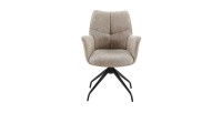 Chaise de salle à manger pivotante TRINITY – Tissu sable – Avec accoudoirs – Pieds métal noir – Style design/industriel