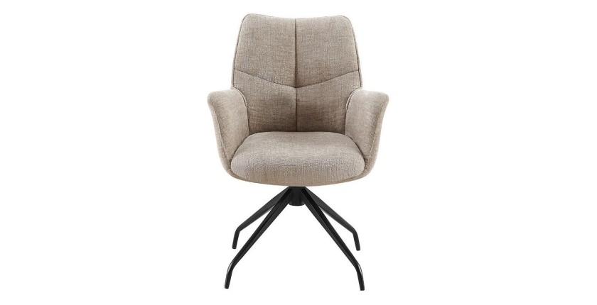 Chaise de salle à manger pivotante TRINITY – Tissu sable – Avec accoudoirs – Pieds métal noir – Style design/industriel