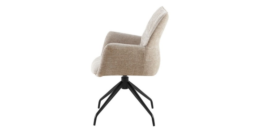 Silla giratoria para comedor TRINITY – Tela color arena – Con brazos – Patas de metal negro – Estilo diseño/industrial