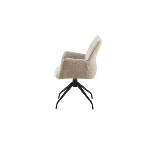 Silla giratoria para comedor TRINITY – Tela color arena – Con brazos – Patas de metal negro – Estilo diseño/industrial