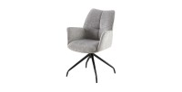 Chaise de salle à manger pivotante TRINITY – Tissu gris – Avec accoudoirs – Pieds métal noir – Style design/industriel