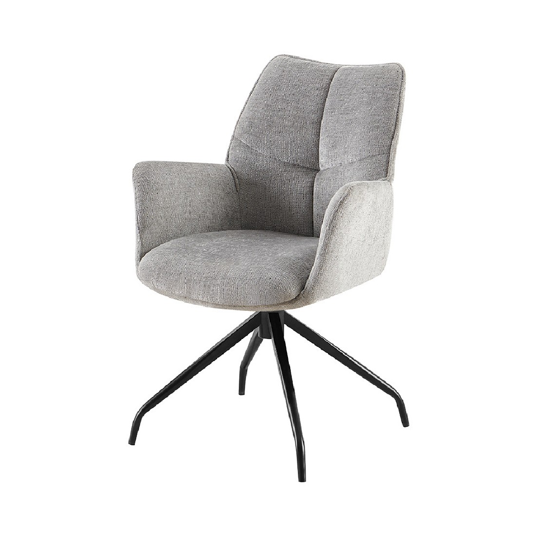 Chaise de salle à manger pivotante TRINITY – Tissu gris – Avec accoudoirs – Pieds métal noir – Style design/industriel