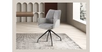 Sedia da pranzo girevole TRINITY – Tessuto grigio – Con braccioli – Gambe in metallo nero – Stile design/industriale