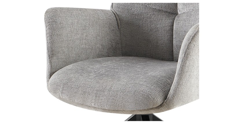 Chaise de salle à manger pivotante TRINITY – Tissu gris – Avec accoudoirs – Pieds métal noir – Style design/industriel