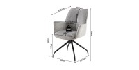 Sedia da pranzo girevole TRINITY – Tessuto grigio – Con braccioli – Gambe in metallo nero – Stile design/industriale