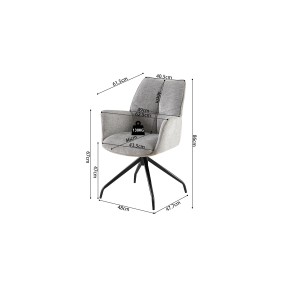 Chaise de salle à manger pivotante TRINITY – Tissu gris – Avec accoudoirs – Pieds métal noir – Style design/industriel
