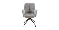 Chaise de salle à manger pivotante TRINITY – Tissu gris – Avec accoudoirs – Pieds métal noir – Style design/industriel