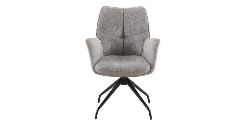 Chaise de salle à manger pivotante TRINITY – Tissu gris – Avec accoudoirs – Pieds métal noir – Style design/industriel