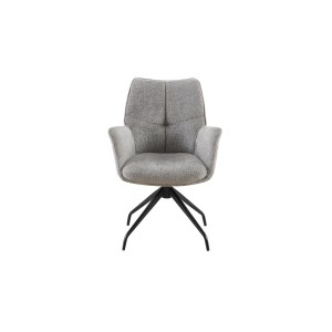 Chaise de salle à manger pivotante TRINITY – Tissu gris – Avec accoudoirs – Pieds métal noir – Style design/industriel