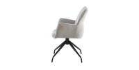 Chaise de salle à manger pivotante TRINITY – Tissu gris – Avec accoudoirs – Pieds métal noir – Style design/industriel
