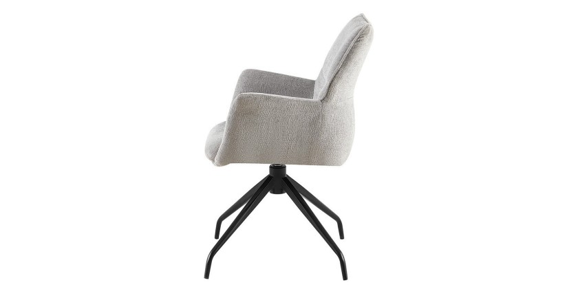 Chaise de salle à manger pivotante TRINITY – Tissu gris – Avec accoudoirs – Pieds métal noir – Style design/industriel